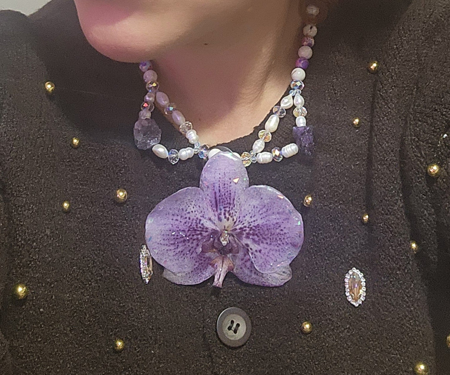 Collar de orquidea natural (sunrise)