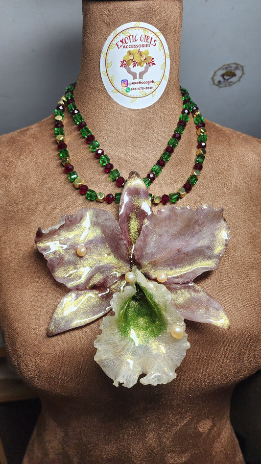 COLLAR DE ORQUIDEA NATURAL  (brillante)