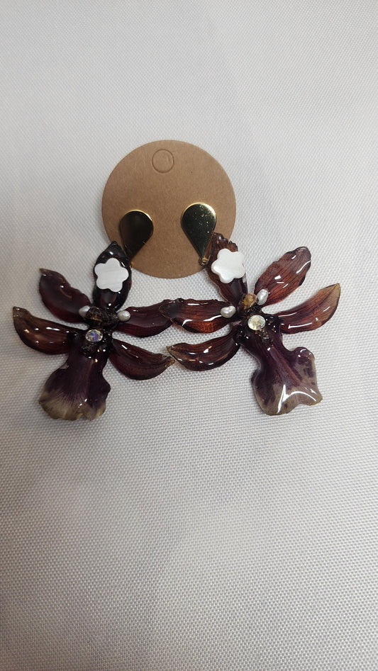 Pendientes de orquidea natural (chocolate)