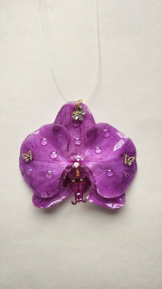 COLLAR DE ORQUIDEA NATURAL ENCAPSULADA CON CADENA TRANSPARENTE.